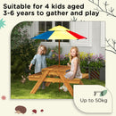 Outsunny Kids Picnic Table Set w/ Sand and Water, Removable Parasol - Brown