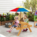 Outsunny Kids Picnic Table Set w/ Sand and Water, Removable Parasol - Brown