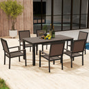Outsunny 6 Seater Aluminium Garden Dining Set with Stackable Chairs, Natural