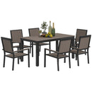 Outsunny 6 Seater Aluminium Garden Dining Set with Stackable Chairs, Natural