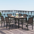 Outsunny 6 Seater Aluminium Garden Dining Set with Stackable Chairs, Natural