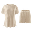 Short Sleeve Loungewear Set Cream Ribbed