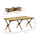 Outsunny Folding Camping Table Aluminium Picnic Table with Roll-Up Top Natural