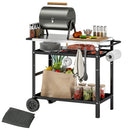 Outsunny BBQ Trolley with Stainless Steel Top, Movable Pizza Table, Black