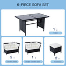 Outsunny Rattan Corner Sofa Set with Table and Footstools - Black