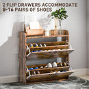 HOMCOM Narrow Shoe Cabinet Farmhouse Slim Shoe Storage Cabinet Rustic Brown