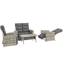 Outsunny 4 Piece Rattan Garden Furniture Set with Sofa, Glass Table, Light Grey