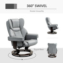 HOMCOM PU Leather Manual Reclining Armchair Footstool Padded Seat Light Grey