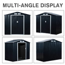 Outsunny Lockable Garden Shed Large Patio Roofed Tool Metal Storage Building Foundation Sheds Box Outdoor Furniture, 7ft x 4ft, Dark Grey
