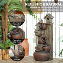 Outsunny 2-in-1 Waterfall Fountain with Birdhouse, Resin Outdoor Fountain