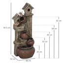 Outsunny 2-in-1 Waterfall Fountain with Birdhouse, Resin Outdoor Fountain