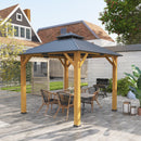 Outsunny 3x(3)M Double-Tier Hardtop Gazebo, Outdoor Patio Shelter, Grey