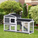 PawHut 2-Tier Wooden Rabbit Hutch Guinea Pig House Pet Cage Outdoor w/ Tray Ramp