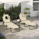 Outsunny Folding Sun Lounger Set of 2 Reclining Chair with Reading Hole