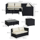 Outsunny 4Pcs Patio Rattan Sofa Garden Furniture Set Table w/ Cushions Brown