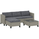 Outsunny 5 PCs Rattan Garden Furniture Set With Glass Coffee Table Dark Grey