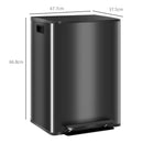 HOMCOM 2 x 30L Double Kitchen Bin, Pedal Bin with Soft-Close Lid, Black