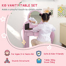 ZONEKIZ Kids Dressing Table, Cat Design w/ Mirror, Stool, Drawer, Storage Box