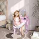 ZONEKIZ Kids Dressing Table, Cat Design w/ Mirror, Stool, Drawer, Storage Box