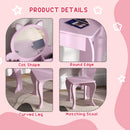 ZONEKIZ Kids Dressing Table, Cat Design w/ Mirror, Stool, Drawer, Storage Box
