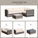 Outsunny Rattan Corner Sofa Set with Coffee Table - Beige