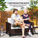 Outsunny Rattan Sofa with Cushions, 2 Seater Garden Furniture