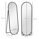 HOMCOM Oval Full Length Mirror with Metal Frame Hanging or Leaning Black