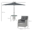 Outsunny Luxury Rattan Garden Dining Set W/ Parasol, Cushions, Light Grey