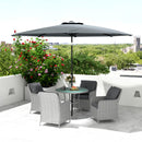 Outsunny Luxury Rattan Garden Dining Set W/ Parasol, Cushions, Light Grey