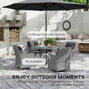 Outsunny Luxury Rattan Garden Dining Set W/ Parasol, Cushions, Light Grey