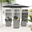 Outsunny Luxury Rattan Garden Dining Set W/ Parasol, Cushions, Light Grey