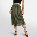 Casual High-Waisted A-Line Pleated Skirt - Green