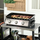 Outsunny Portable Gas Plancha BBQ Grill with 3 Burners, Non-Stick Griddle, Lid
