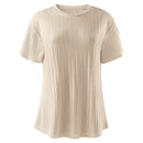 Short Sleeve Loungewear Set Cream Ribbed
