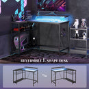 HOMCOM L Shaped Desk with LED Lights Reversible Corner Gaming Desk with Storage
