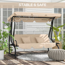 Outsunny 2-in-1 Garden Swing Chair for 3 Person w/ Adjustable Canopy Light Brown
