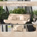 Outsunny 2-in-1 Garden Swing Chair for 3 Person w/ Adjustable Canopy Light Brown