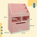 HOMCOM Kids Bookcase, Toy Box w/ Storage Drawer, Wheels for Bedroom - Pink