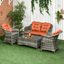Outsunny 4 Pieces Rattan Sofa Set Outdoor Conservatory Furniture with Cushions