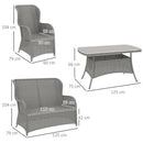 Outsunny 4 PCs Outdoor Rattan Sofa Set, Wicker Sectional Sofa Set Light Grey