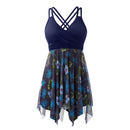Wrap-Front V-Neck One-piece Navy Floral Swim Dress With Safety Swim Briefs