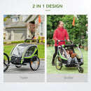 HOMCOM Child Bike Trailer 2 In 1 Baby Stroller = Green