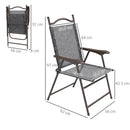 Outsunny Folding Chairs Set w/ Armrest, Breathable Mesh Fabric Seat, Grey