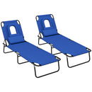Outsunny Folding Sun Lounger Set of 2 Reclining Chair with Reading Hole