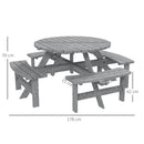 Outsunny 8 Seat Outdoor Wooden Picnic Table with Bench, Parasol Hole, Grey