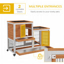 PawHut Wooden Indoor Rabbit Hutch Elevated Bunny Cage W/ Enclosed Run Wheel