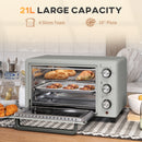 HOMCOM Mini Oven 21L Electric Grill W/ Adjustable Temp 1400W, Silver Tone