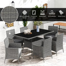 Outsunny Rattan Dining Set for 6 with Cushions, Glass Top Table
