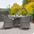 Outsunny Rattan Dining Set for 4 with Cushions and Umbrella Hole, Grey