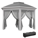 Outsunny 3x4m Hexagon Gazebo W/ Mesh Curtains Outdoor Garden, Dark Grey